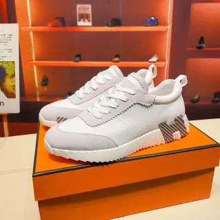 Hermès Oran Gray White Sculpted Ridged Midsole Layered Suede And Ribbed Knit Upper Lifestyle Sneakers