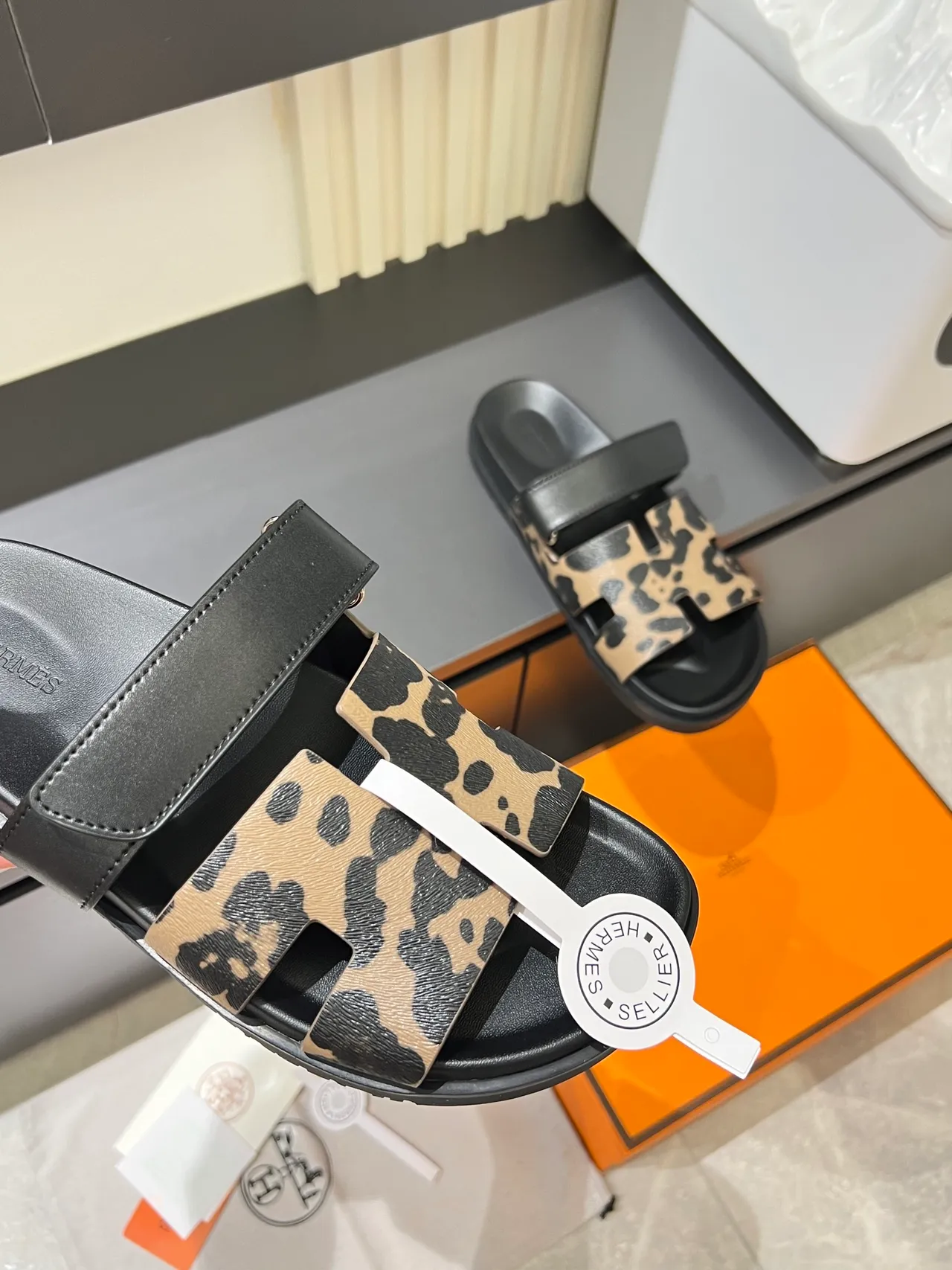 Hermès Oran H-Strap Animal Print Slippers 4