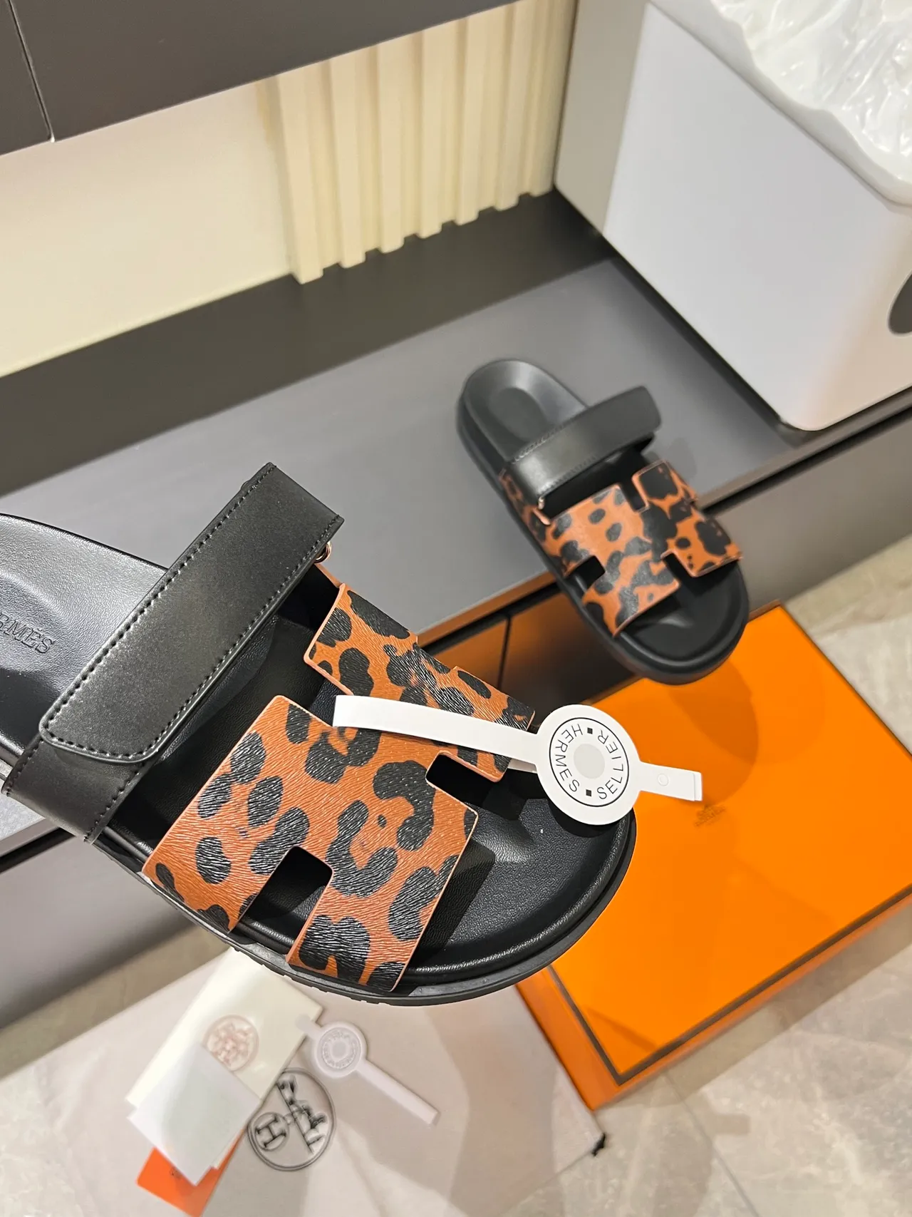 Hermès Oran H-Strap Animal Print Slippers 5