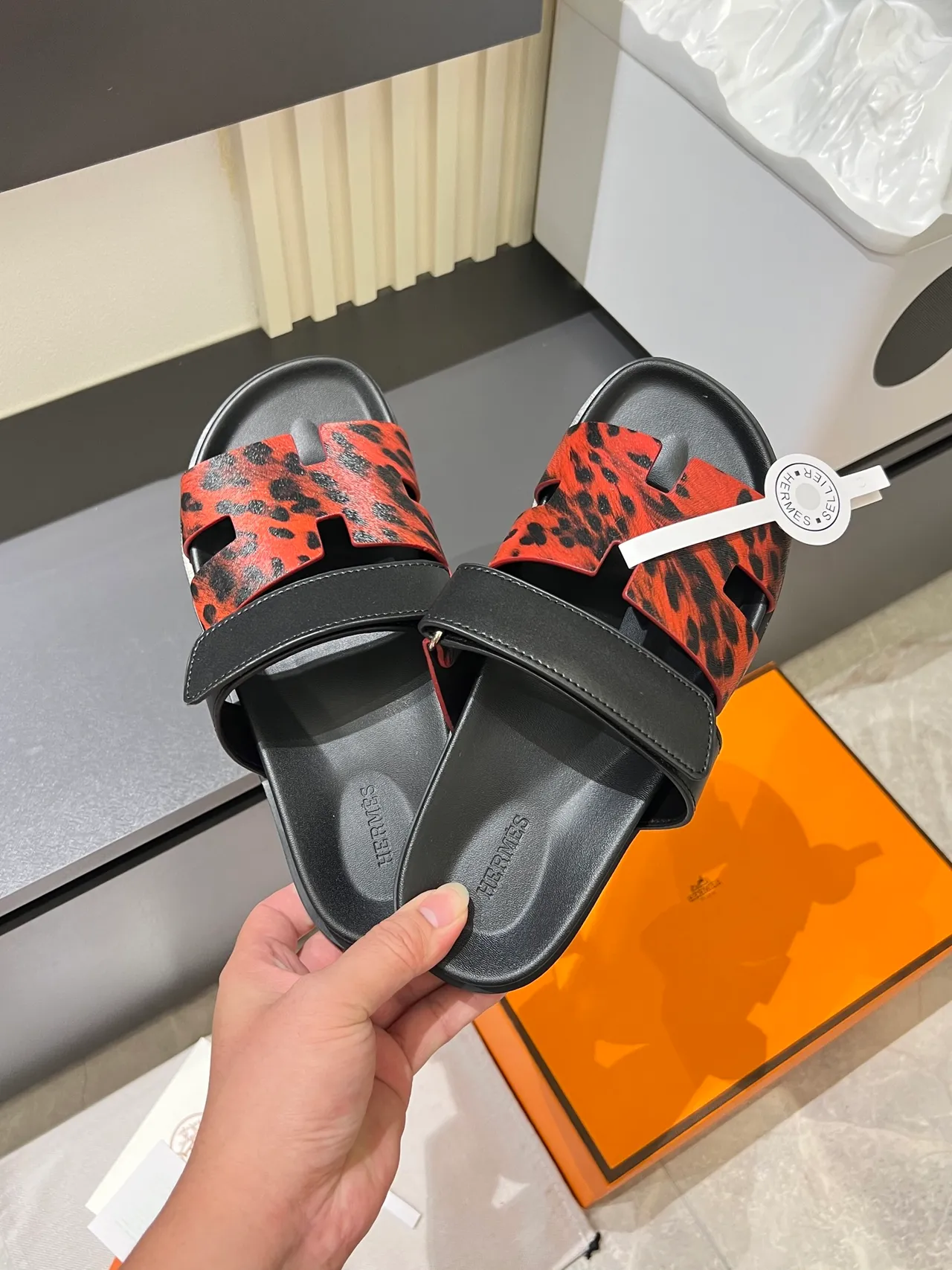 Hermès Oran H-Strap Animal Print Slippers 8