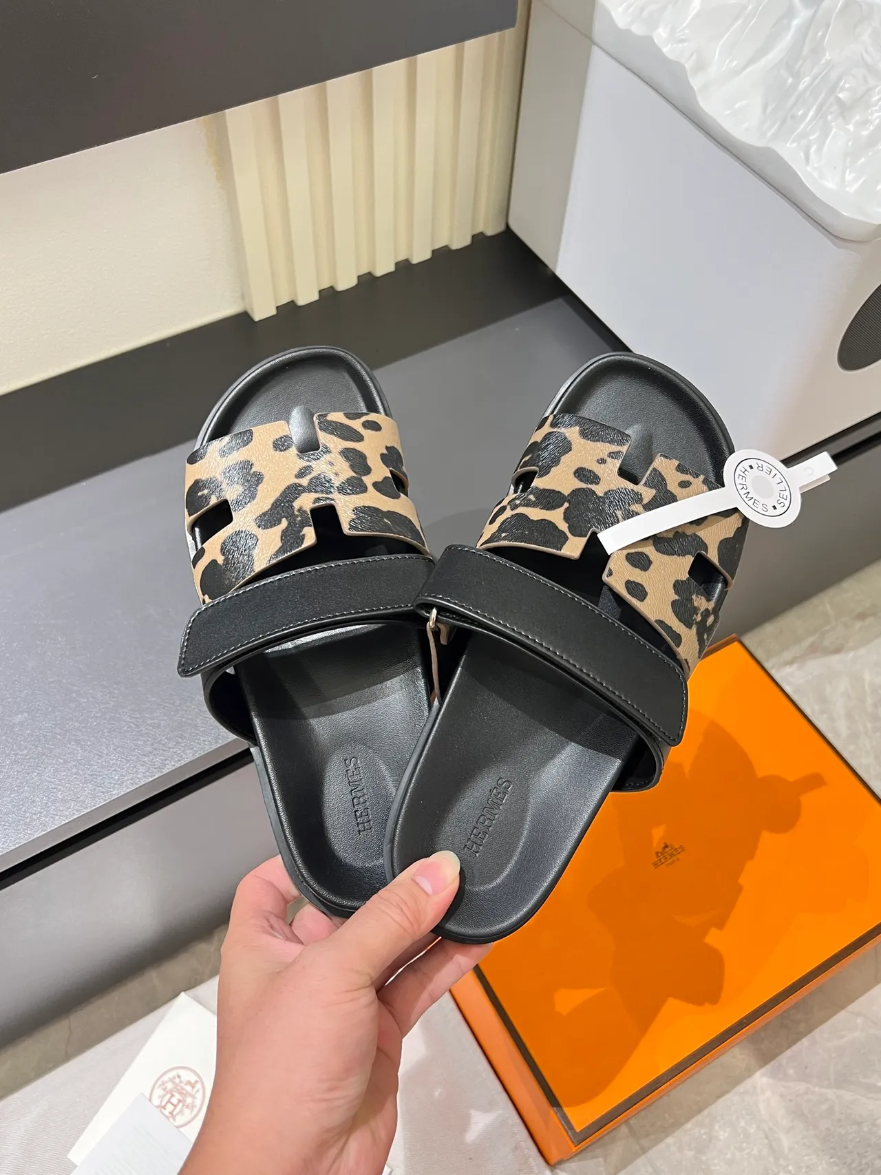 Hermès Oran H-Strap Animal Print Slippers 9