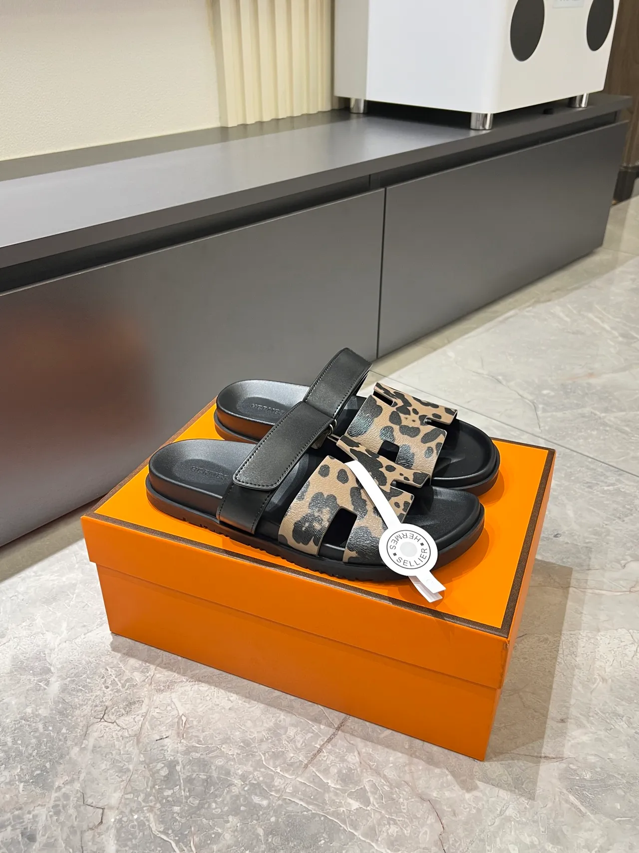 Hermès Oran H-Strap Animal Print Slippers 14