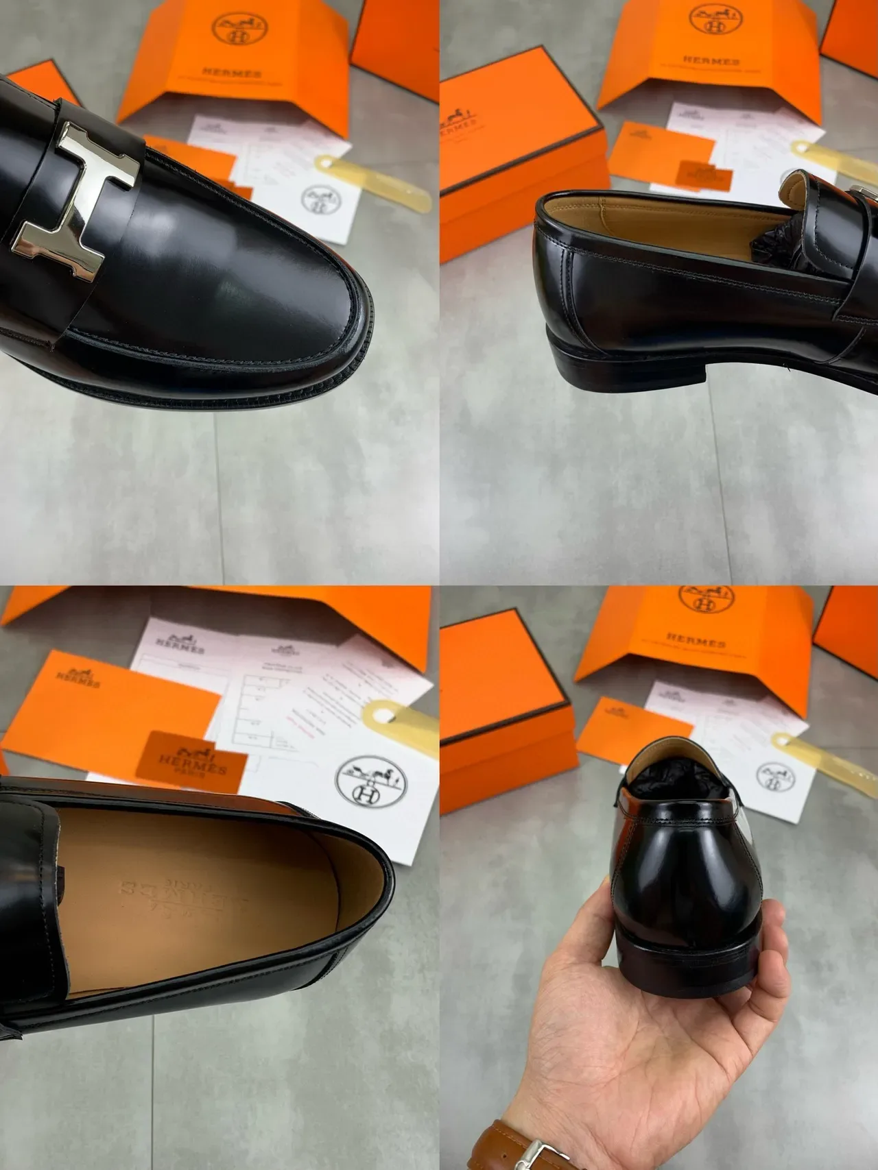 Hermès Oran Loafer Cuir Verni Noir H-Buckle 2