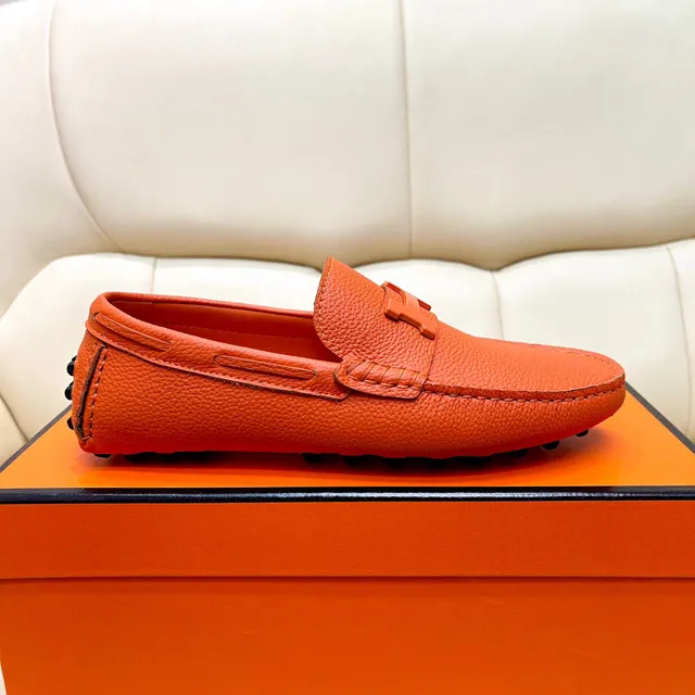 Hermès Oran loafers de couro granulado laranja 2