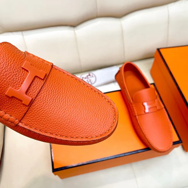 Hermès Oran loafers de couro granulado laranja 5