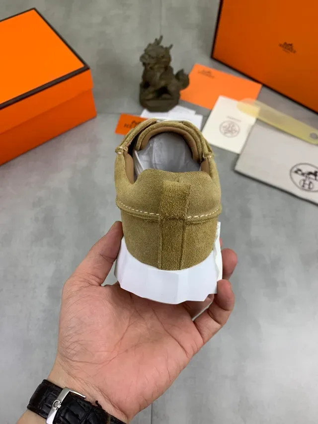 Hermès Oran Suede Tan and White Lifestyle Sneakers 4