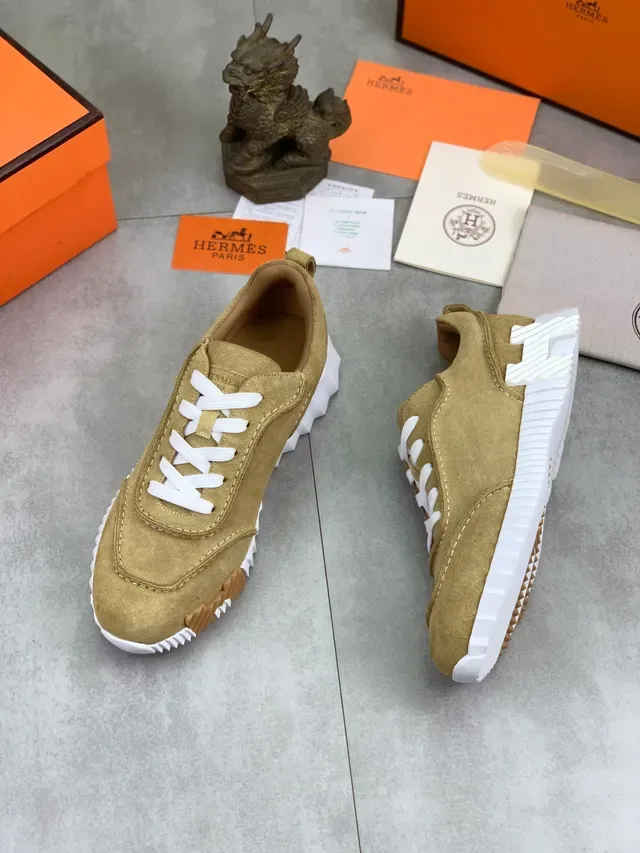 Hermès Oran Suede Tan and White Lifestyle Sneakers 6