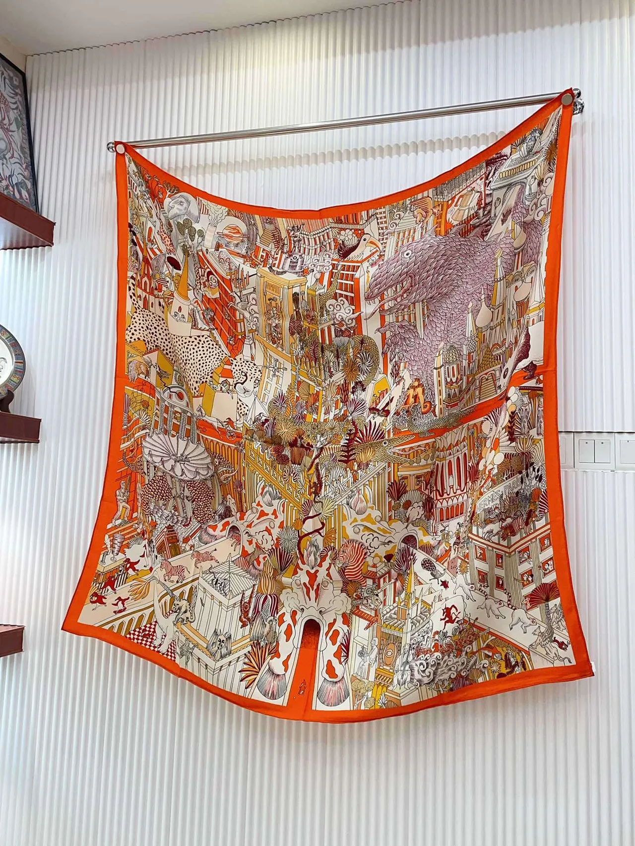 Hermès Orange Beige Illustrated Mythological And Animal Motifs Vibrant Multicolor Print Silk Scarf 6