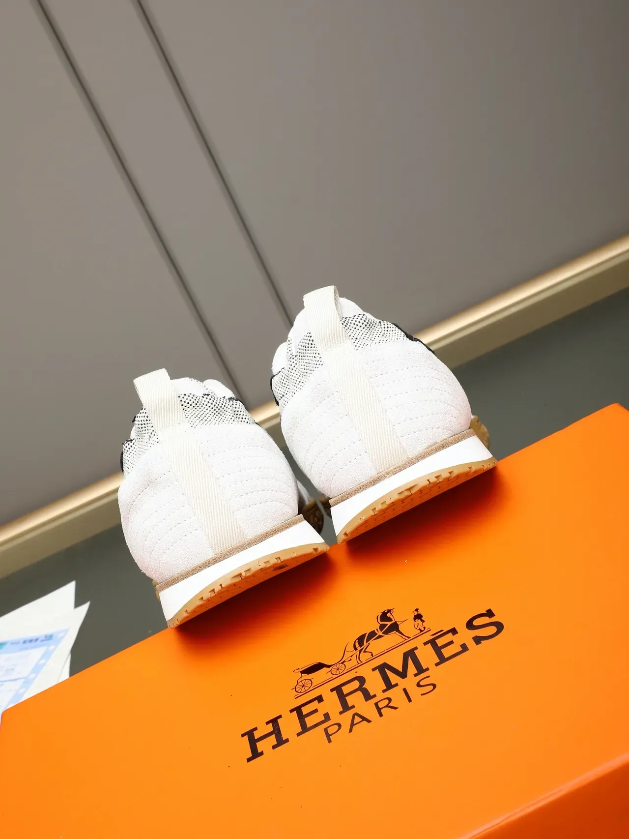 Hermès White Black Mesh And Suede Upper Stylized 'H' Logo Sneakers 3