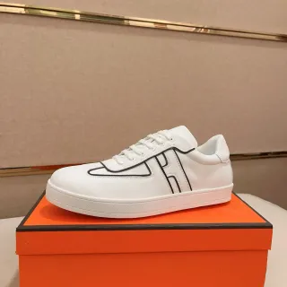 Hermès White Black Textile Upper Outlined H Logo Lifestyle Sneakers