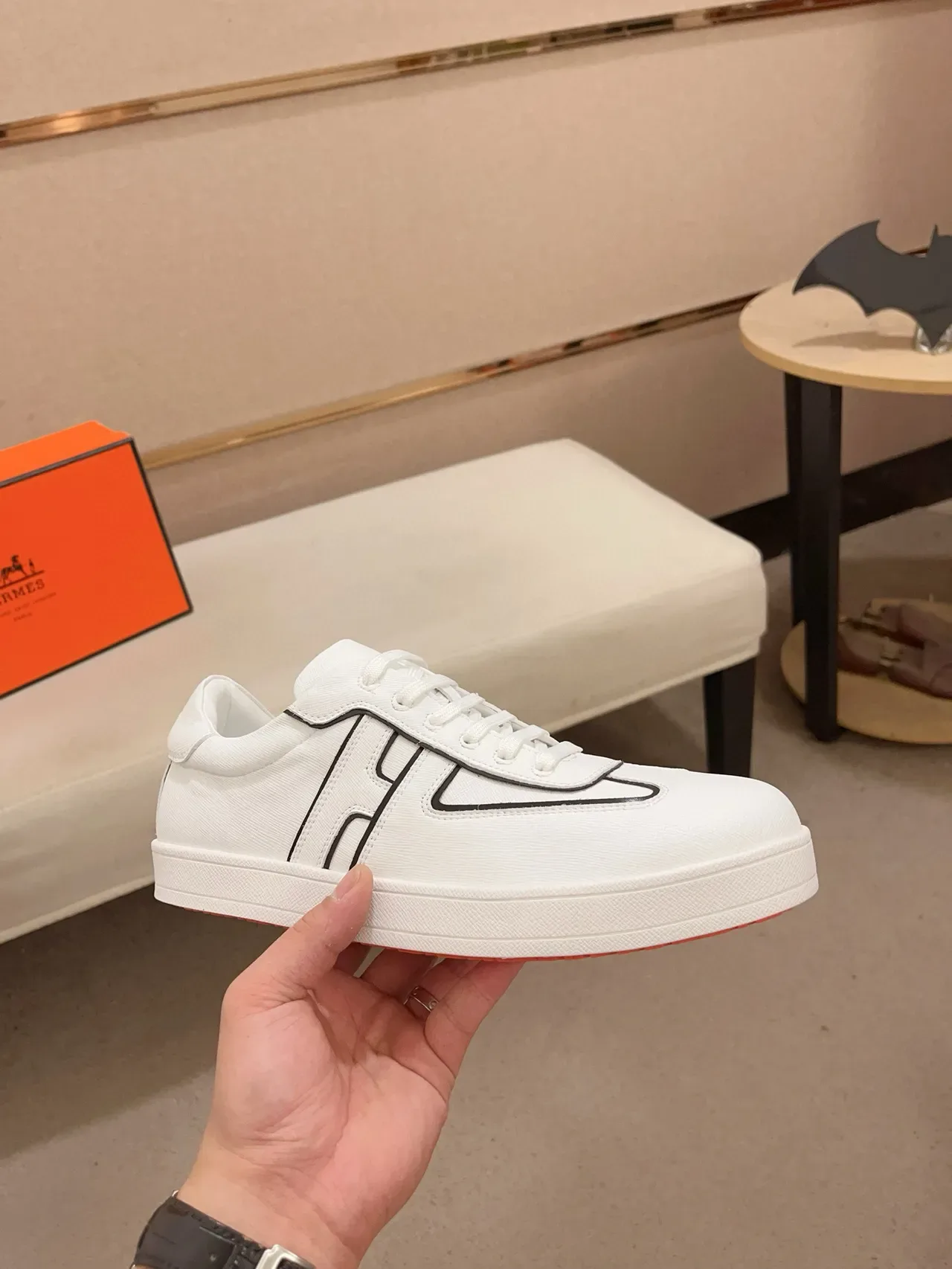 Hermès White Black Textile Upper Outlined H Logo Lifestyle Sneakers 2