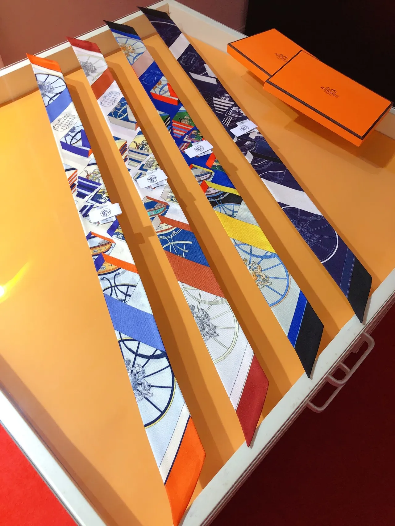 Hermès White Multicolor Printed Geometric Border Silk Scarf 4