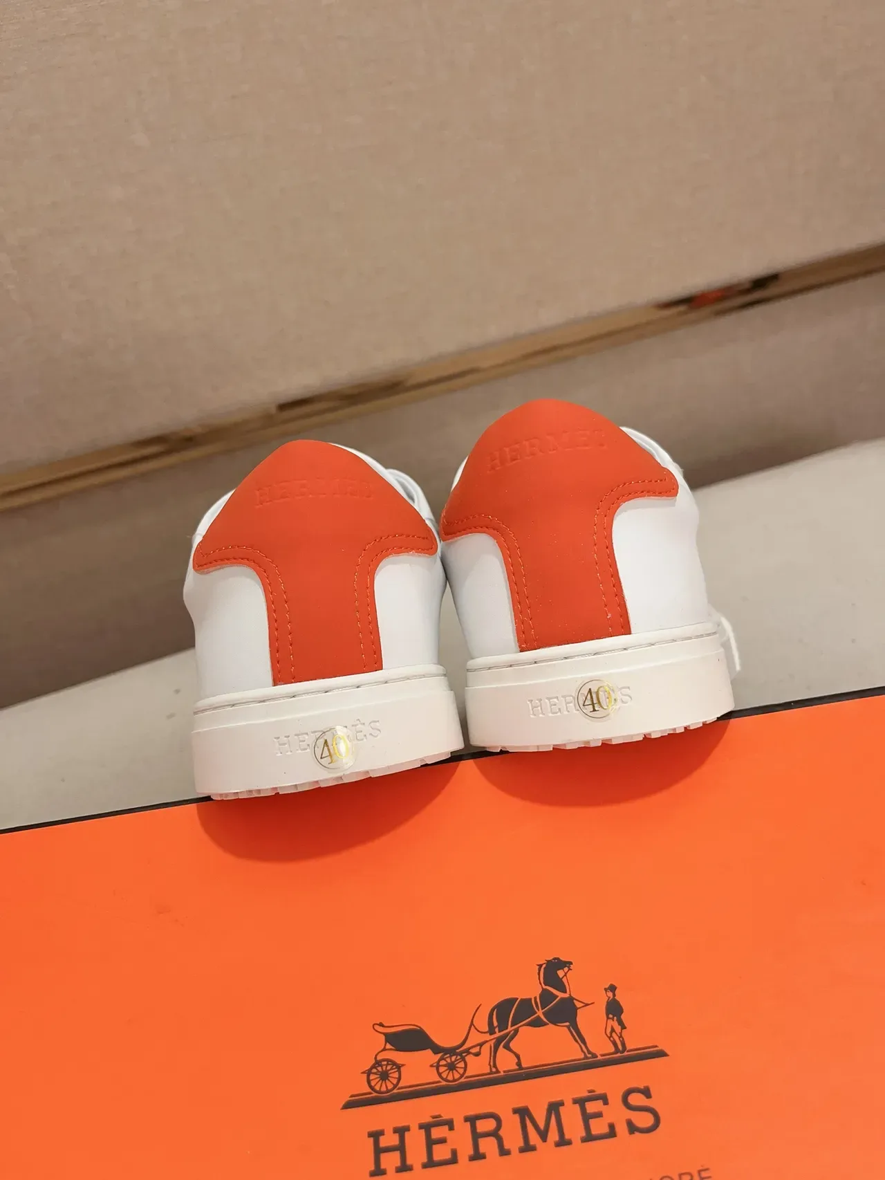 Hermès White Orange Leather Upper Low-Top Lifestyle Sneakers 3