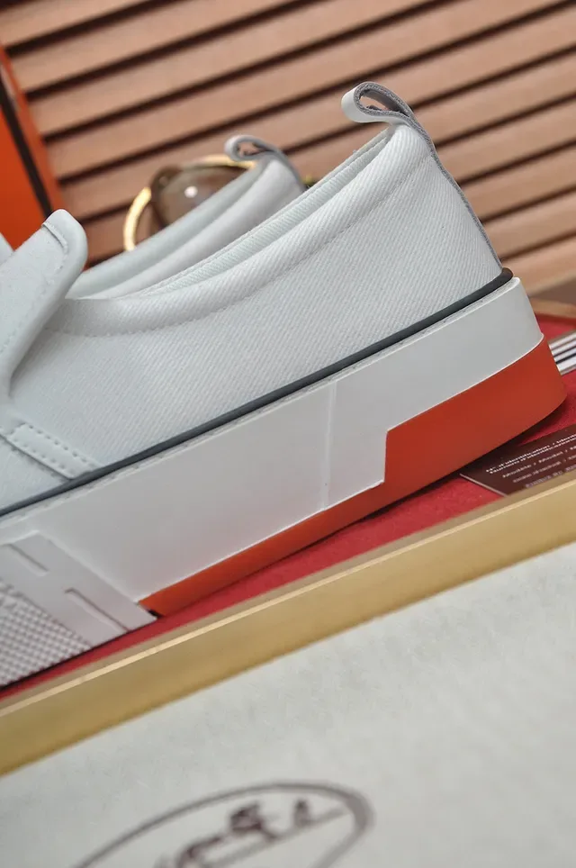 Hermès White Orange Slip-On Canvas Upper Lifestyle Sneakers 2