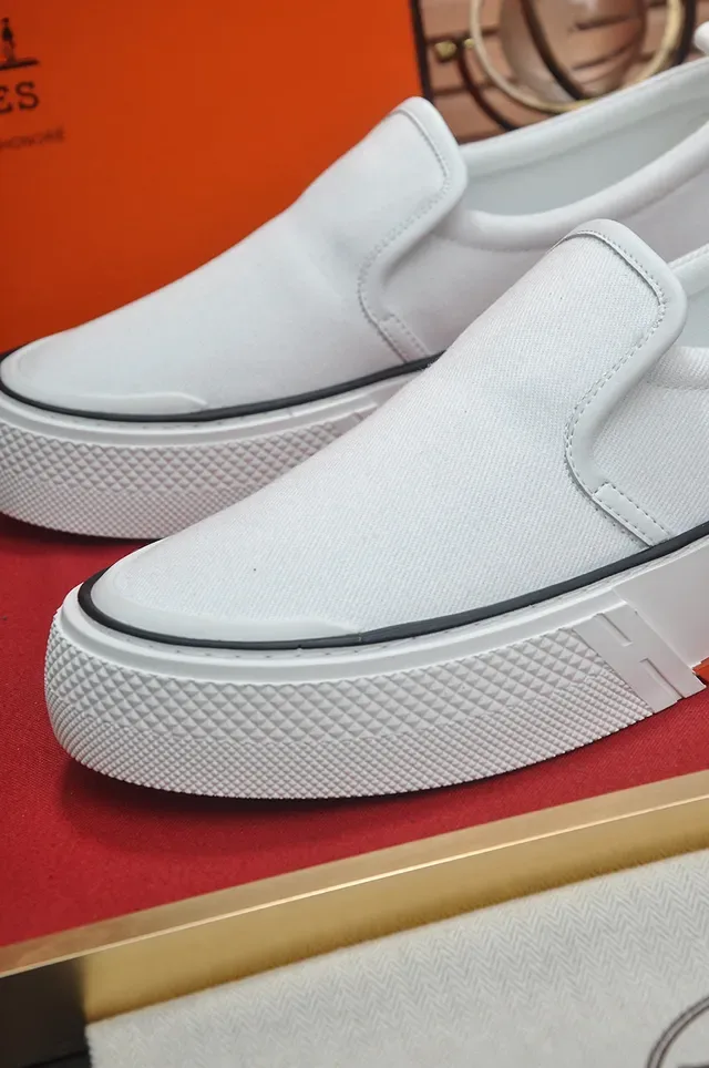 Hermès White Orange Slip-On Canvas Upper Lifestyle Sneakers 3