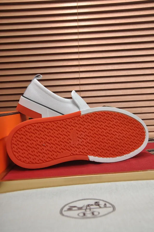 Hermès White Orange Slip-On Canvas Upper Lifestyle Sneakers 4