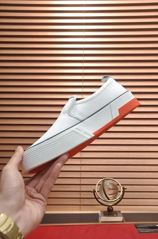 Hermès White Orange Slip-On Canvas Upper Lifestyle Sneakers 5