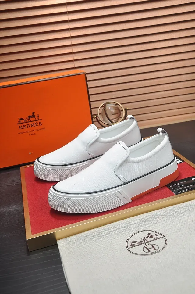 Hermès White Orange Slip-On Canvas Upper Lifestyle Sneakers 8