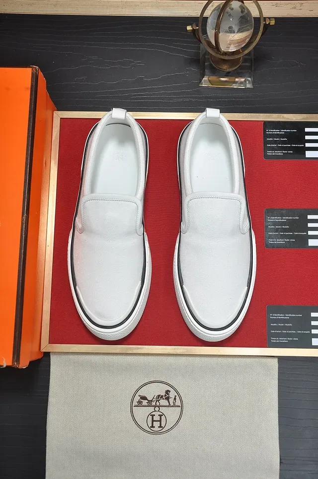 Hermès White Orange Slip-On Canvas Upper Lifestyle Sneakers 9