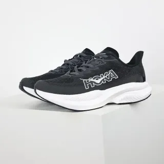 Hoka Black White Engineered Knit Upper Thick Midsole Running Shoes