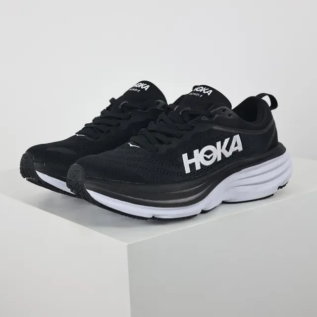 Hoka Black White Engineered Mesh Upper Thick Layered Midsole Running Shoes 2