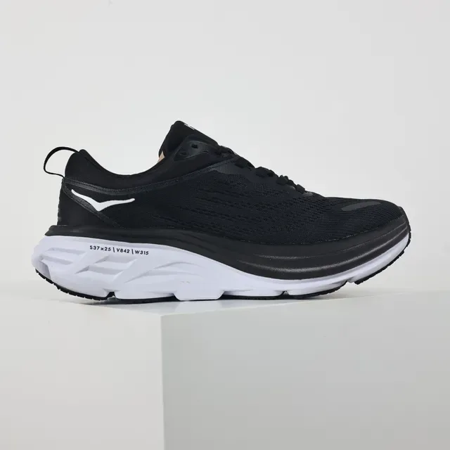 Hoka Black White Engineered Mesh Upper Thick Layered Midsole Running Shoes 7