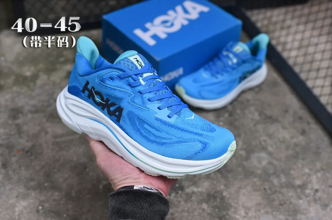 Hoka Azul Branco Tênis Running Engineered Knit Upper Sculpted Foam Midsole 3