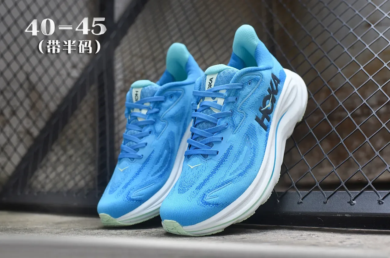 Hoka Azul Branco Tênis Running Engineered Knit Upper Sculpted Foam Midsole 5