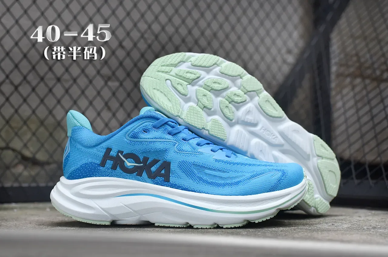 Hoka Azul Branco Tênis Running Engineered Knit Upper Sculpted Foam Midsole 7