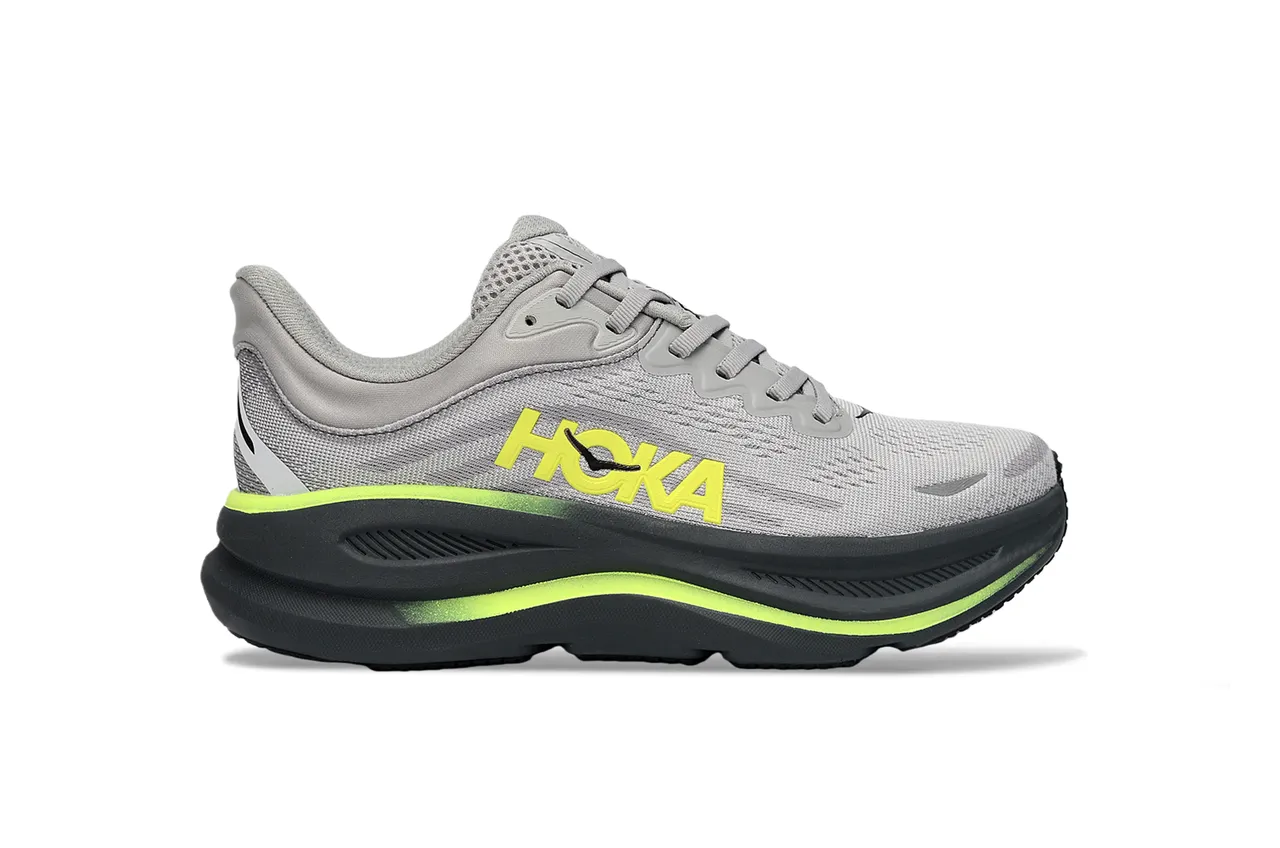 Hoka Gris Jaune Maille Ingénierée Partie Supérieure Semelle Intermédiaire Épaisse Cushionée Chaussures de Running 2