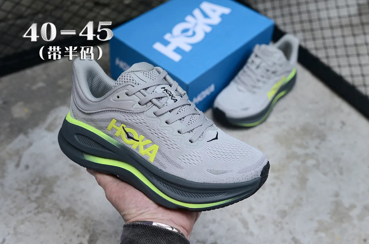 Hoka Gris Jaune Maille Ingénierée Partie Supérieure Semelle Intermédiaire Épaisse Cushionée Chaussures de Running 3