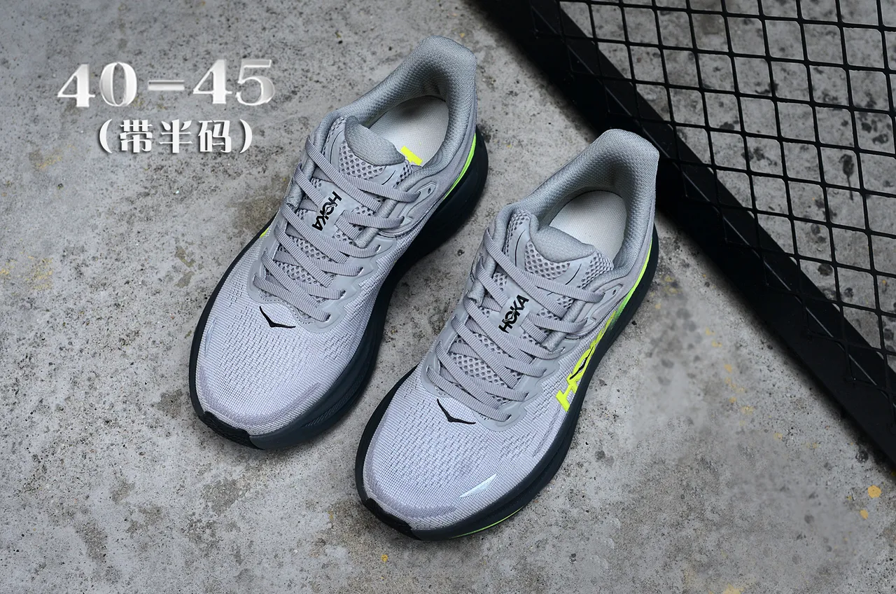 Hoka Gris Jaune Maille Ingénierée Partie Supérieure Semelle Intermédiaire Épaisse Cushionée Chaussures de Running 4