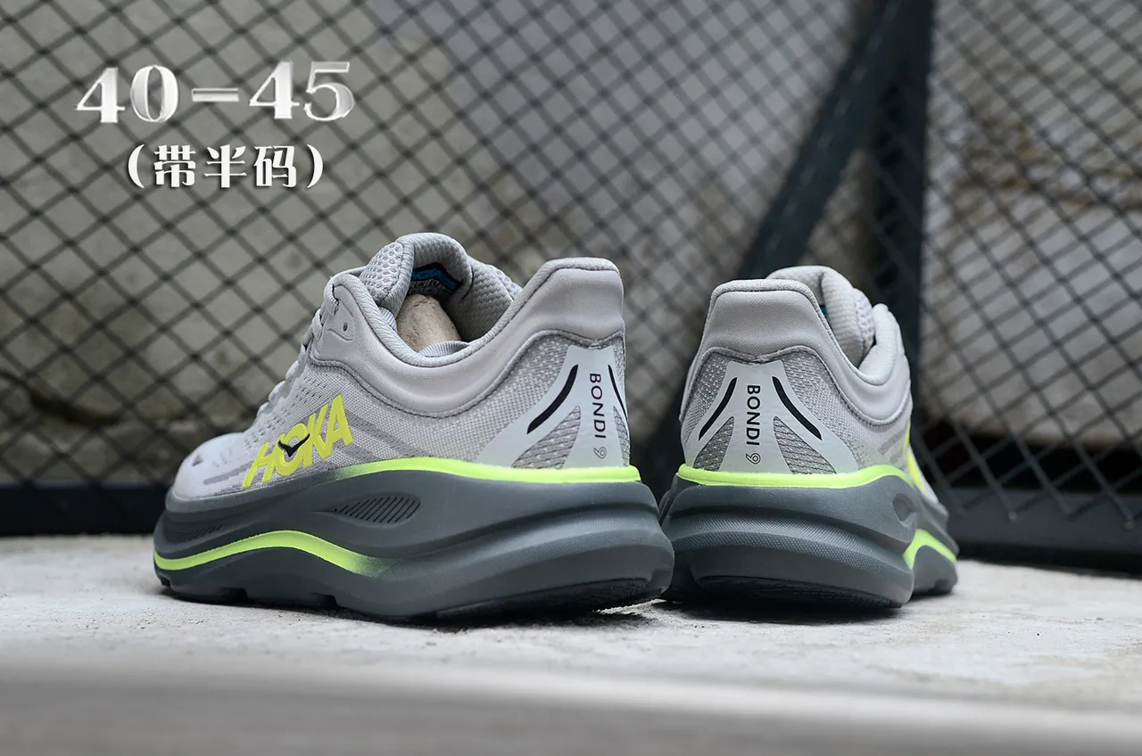 Hoka Gris Jaune Maille Ingénierée Partie Supérieure Semelle Intermédiaire Épaisse Cushionée Chaussures de Running 6