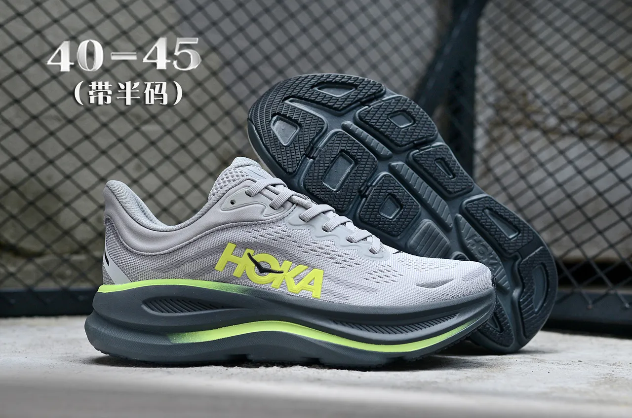Hoka Gris Jaune Maille Ingénierée Partie Supérieure Semelle Intermédiaire Épaisse Cushionée Chaussures de Running 7