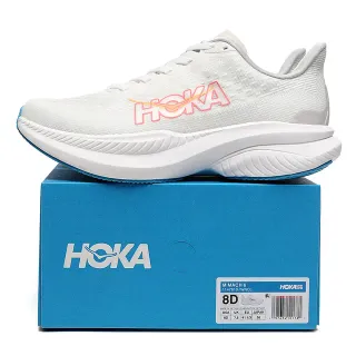 Hoka Mach 6 Blanco Rosa Upper de Tejido Engineered Suela Media Esculpida Gruesa Zapatos de Running