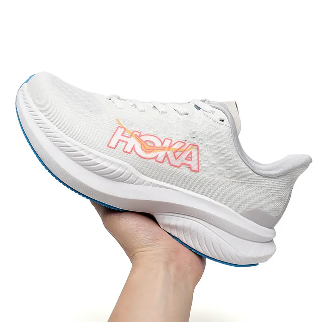 Hoka Mach 6 Blanc Rose Upper en Tricô Engineered Semelle Médiane Sculptée Épaisse Chaussures de running 2