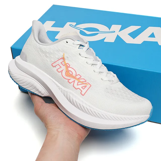 Hoka Mach 6 Blanc Rose Upper en Tricô Engineered Semelle Médiane Sculptée Épaisse Chaussures de running 5