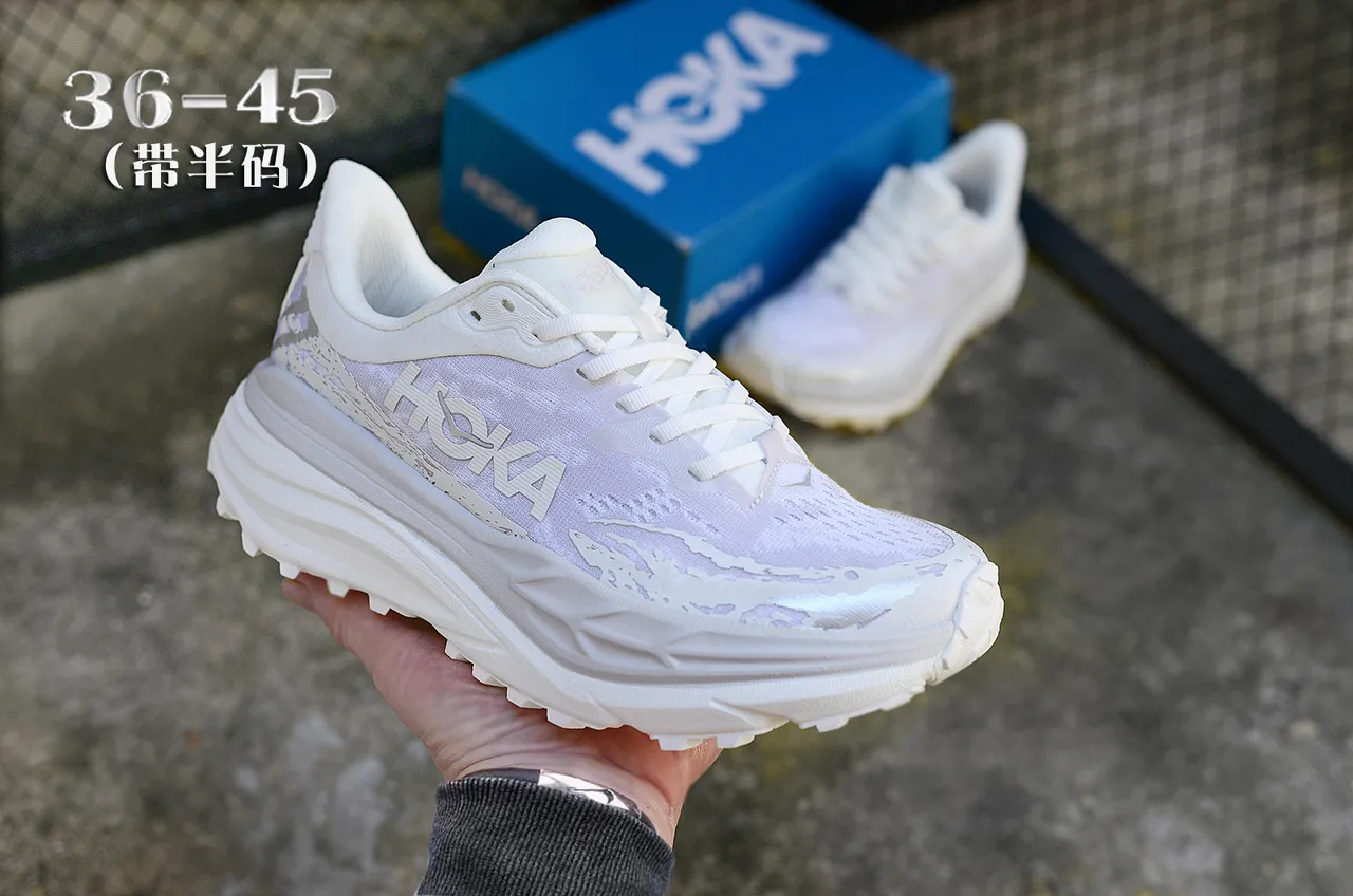 Hoka Blanc Violet Semelle Intermédiaire Épaisse Cushioned Maille Ingénierisée Supérieure Chaussures de Course 3