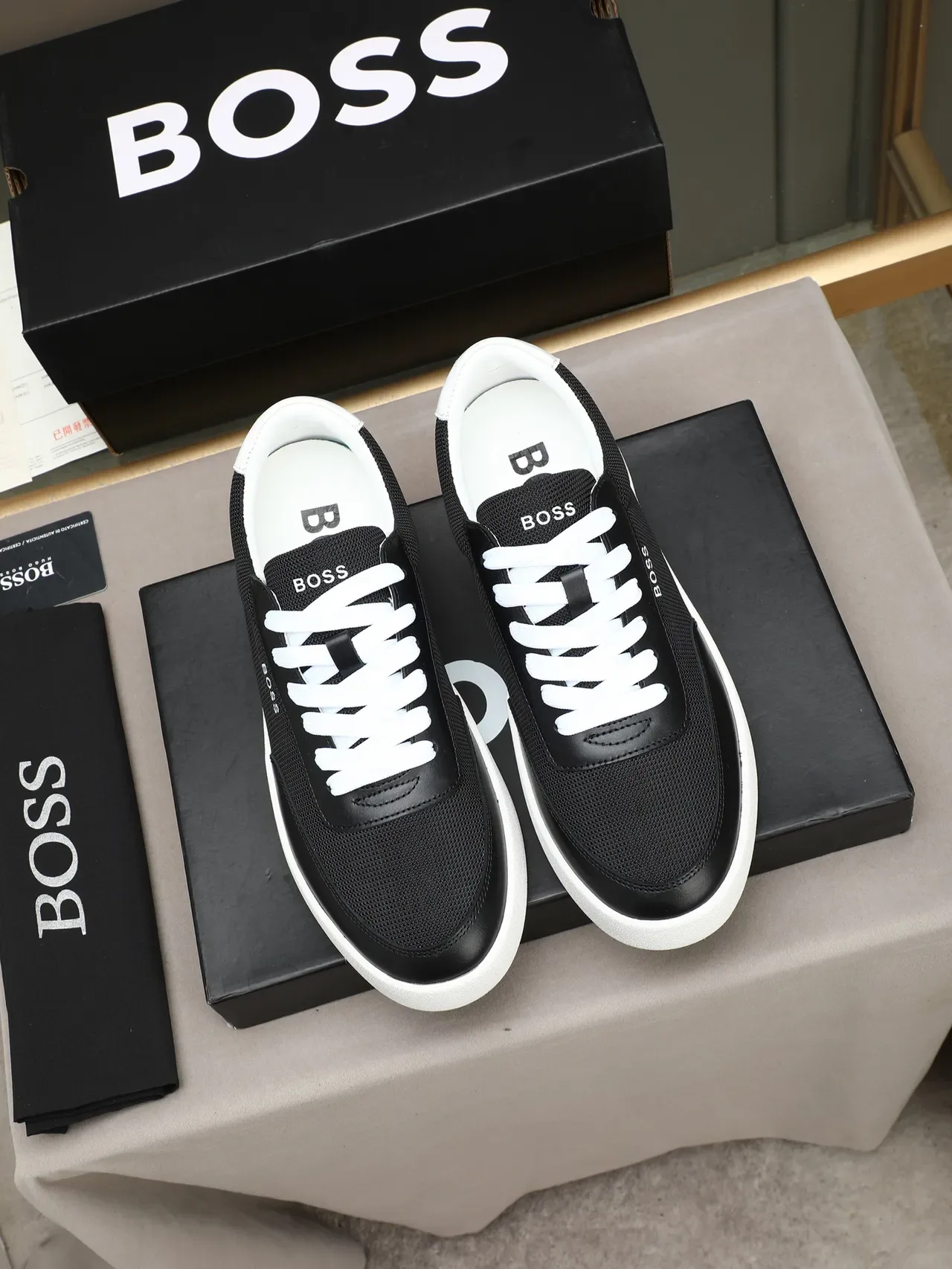 Hugo Boss Black Mesh and Leather Platform Lifestyle Sneakers 2