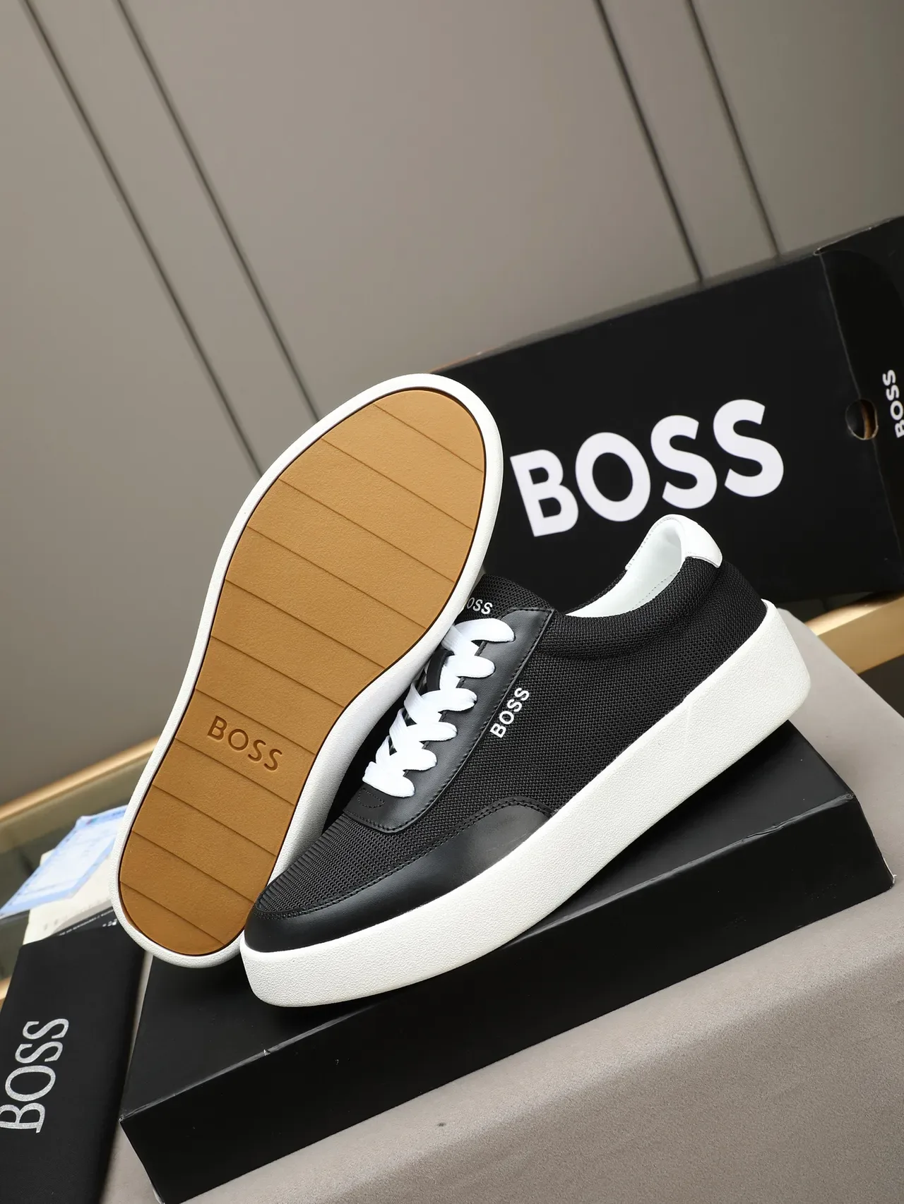 Hugo Boss Black Mesh and Leather Platform Lifestyle Sneakers 4
