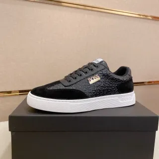Hugo Boss Black White Embossed Logo Upper Suede Toe And Heel Lifestyle Sneakers