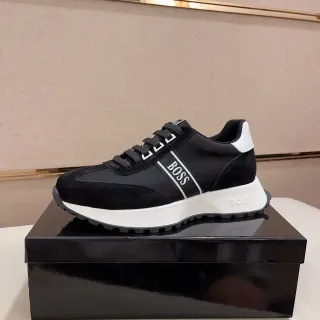 Hugo Boss Black White Suede And Textile Upper Platform Sole Lifestyle Sneakers