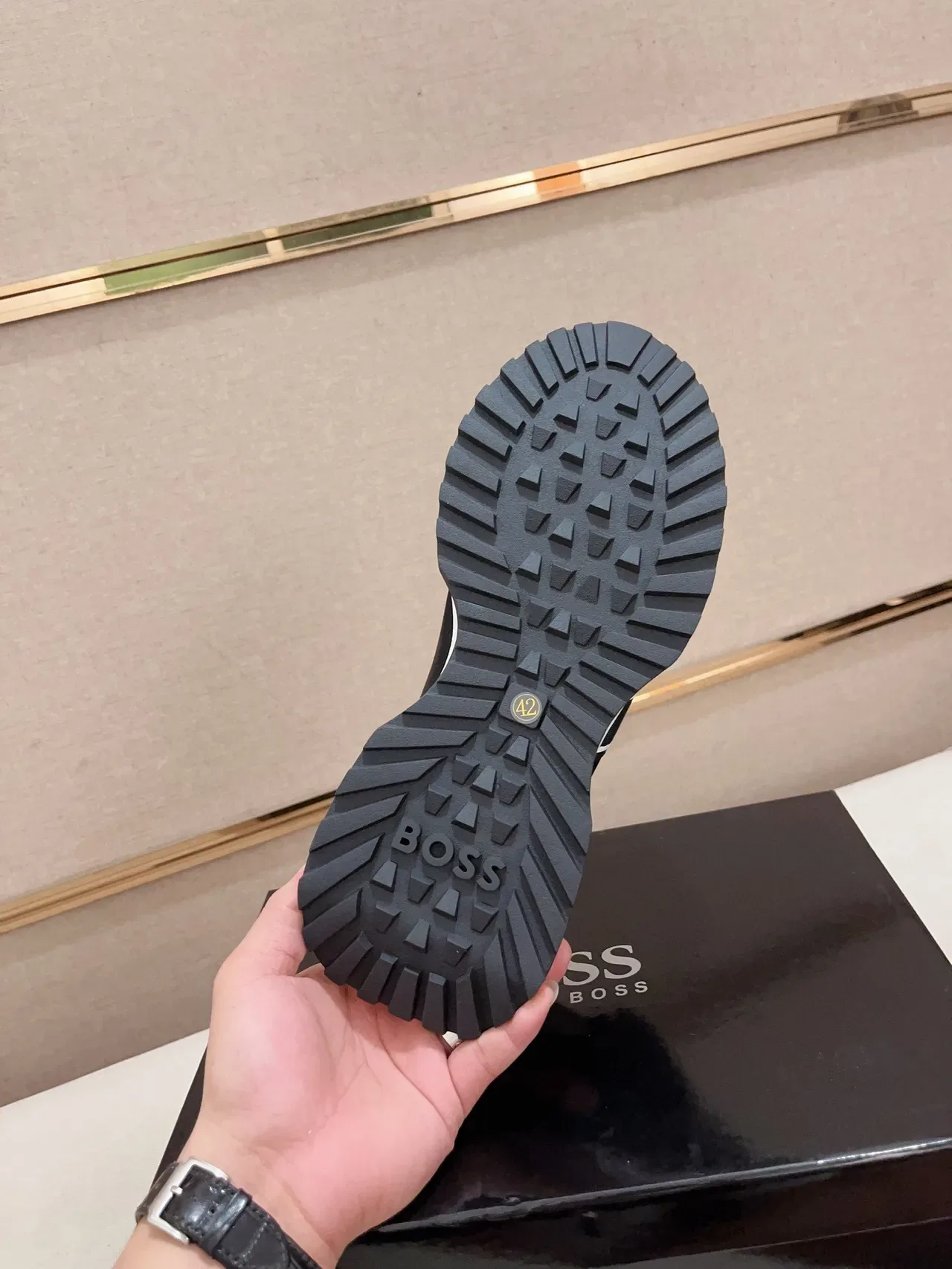 Hugo Boss أسود أبيض جلد الغزال والنسيج العلوي منصة النعل أسلوب حياة 8