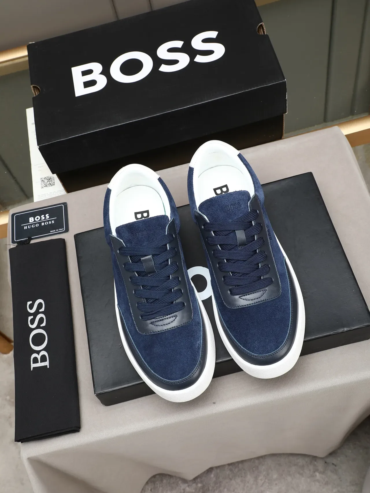 Hugo Boss Navy Suede and Black Leather Platform Lifestyle Sneakers 2