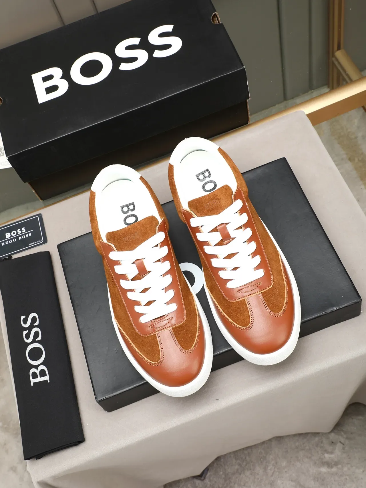 Hugo Boss Two-Tone Suede and Leather Platform Sneaker 3