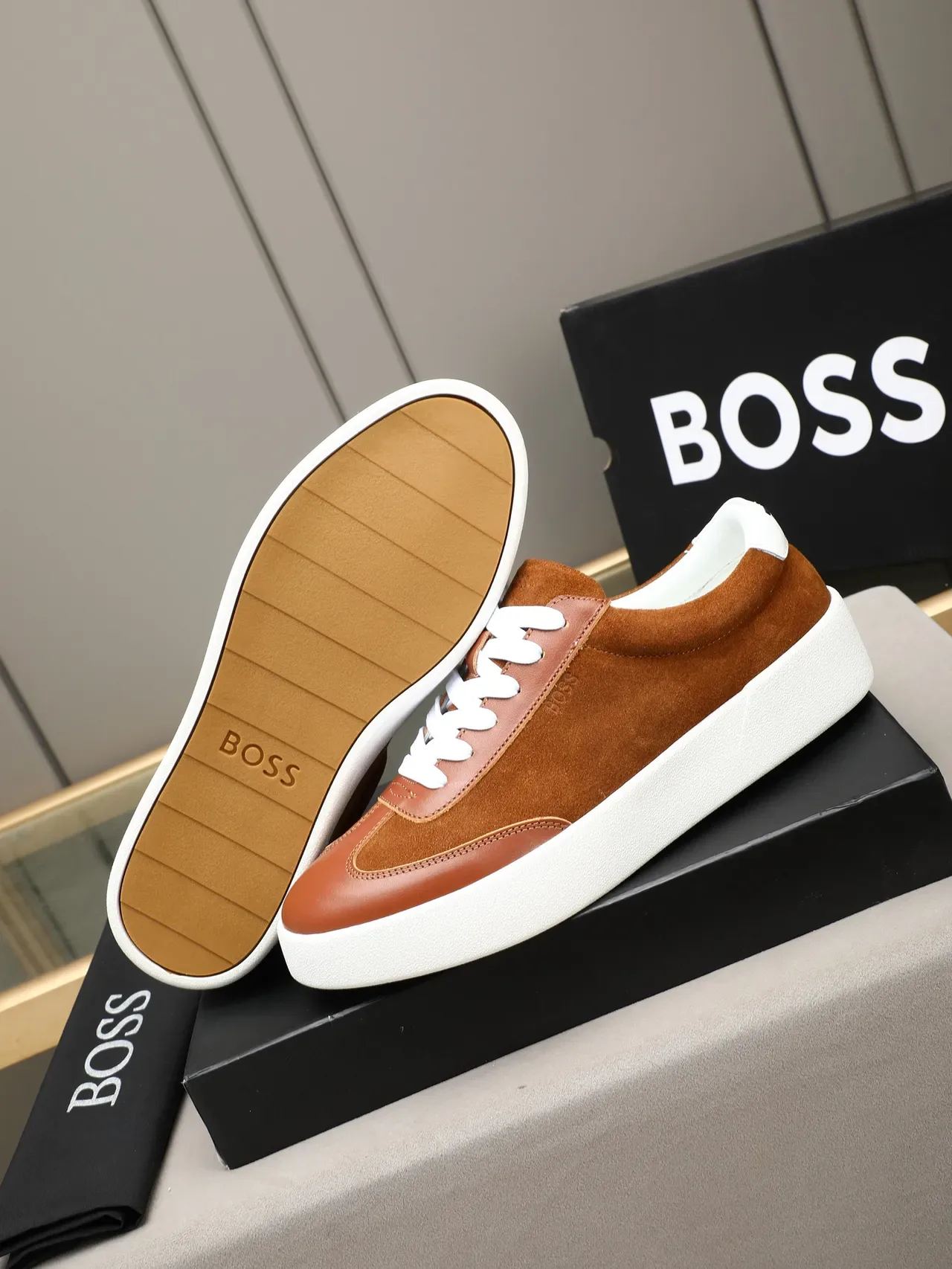 Hugo Boss Two-Tone Suede and Leather Platform Sneaker 4