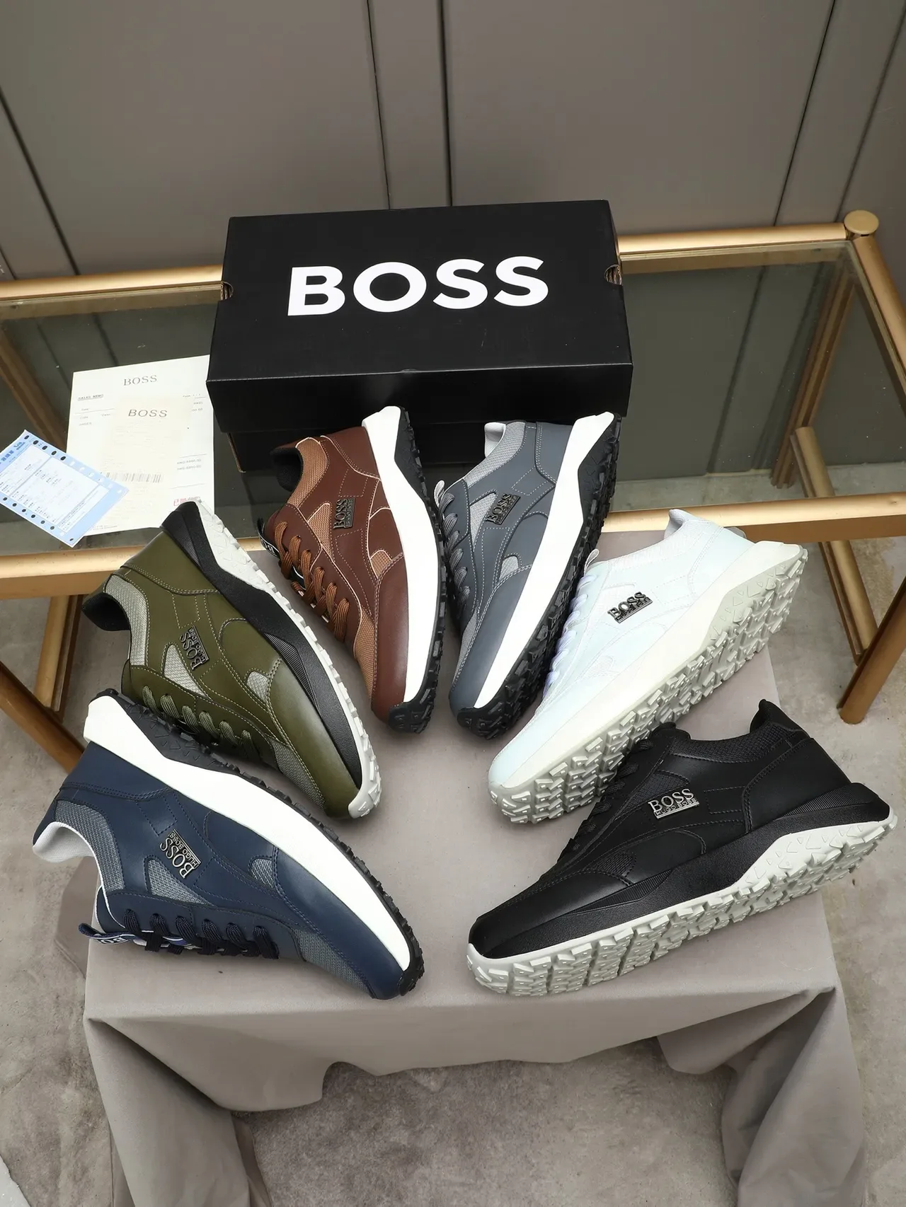 Hugo Boss White Beige Low-Top Mixed-Material Upper Lifestyle Sneakers 2
