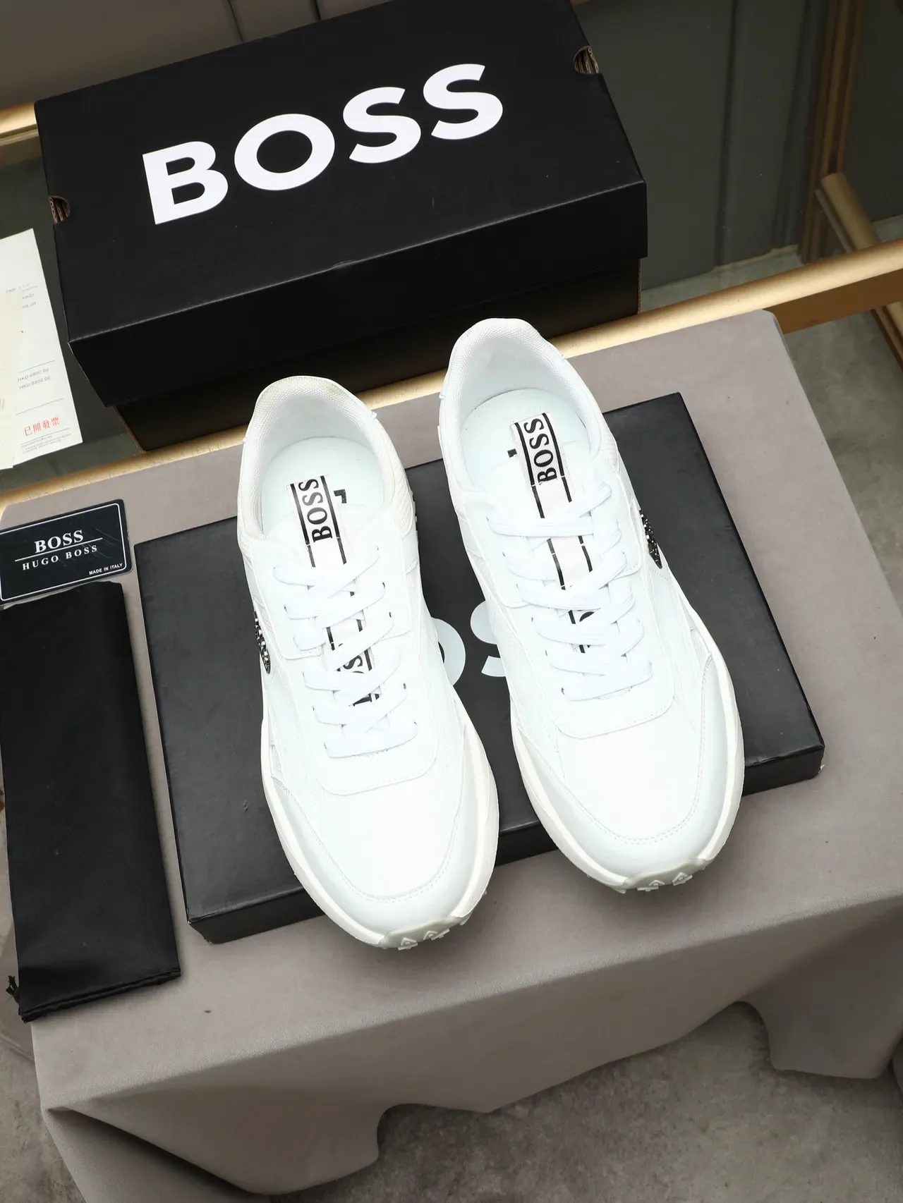 Hugo Boss White Beige Low-Top Mixed-Material Upper Lifestyle Sneakers 3