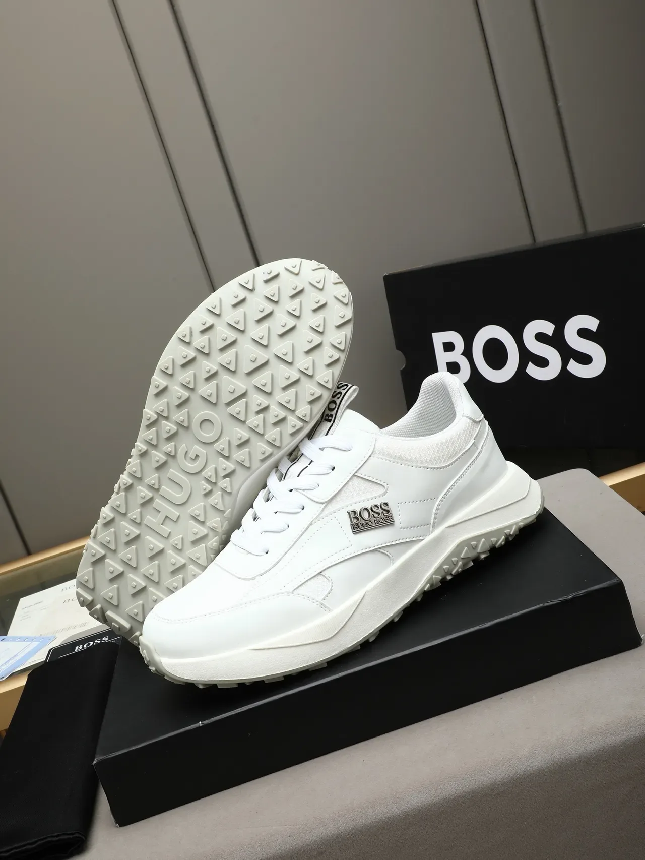 Hugo Boss White Beige Low-Top Mixed-Material Upper Lifestyle Sneakers 5
