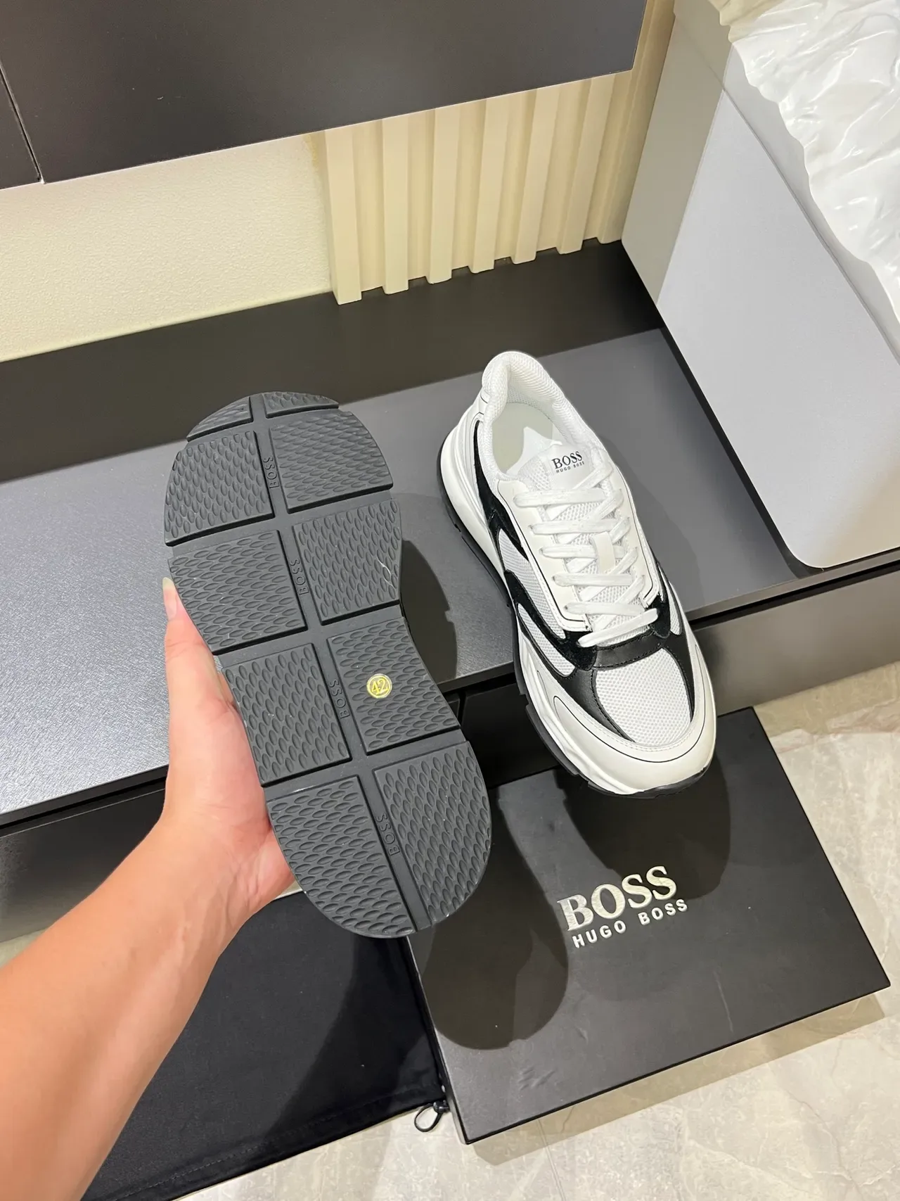 Hugo Boss White Black Chunky Sole Mesh And Synthetic Paneling Sneakers 3